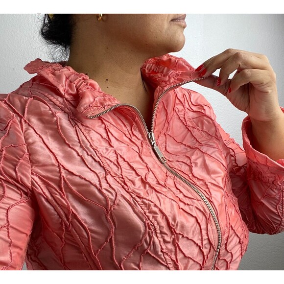 Flair Jacket‎ Women's Salmon Color Textured Full Zip Collared Size Large - Picture 4 of 11